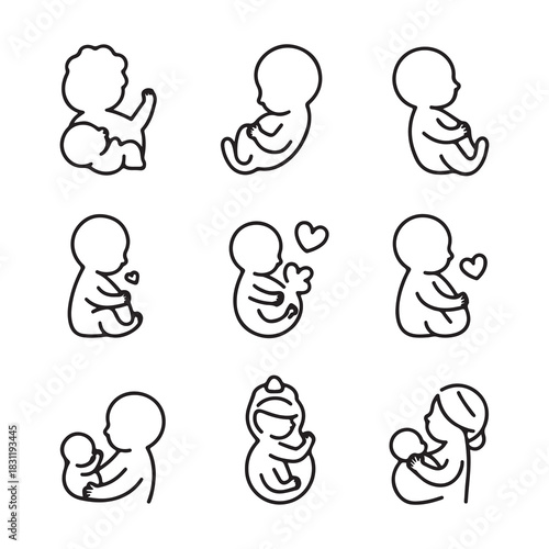 Simple Outline Set of Baby and Newborn Icons