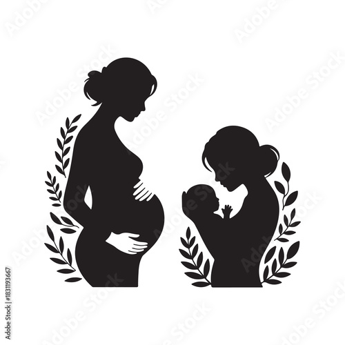 Pregnancy and Motherhood Silhouette with Laurel Wreaths