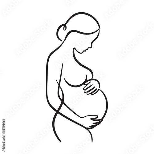 Continuous Line Art of Pregnant Woman Holding Belly