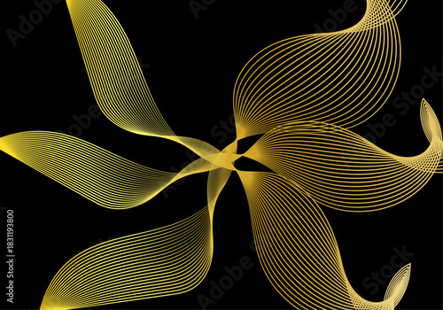 Fondo abstracto moderno con patrón de líneas fluidas y onduladas de color amarillo y negro