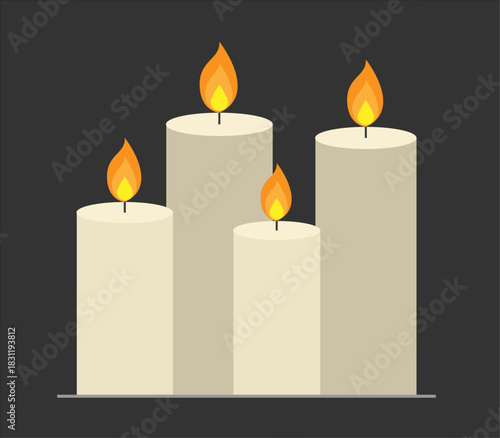 Cuatro velas encendidas en fondo oscuro ilustración vectorial plana de ambiente cálido