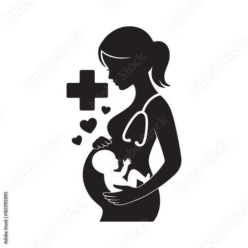 Maternity Health Care Silhouette Vector Icon