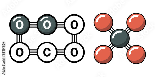 Illustration of two molecules with carbon and oxygen atoms connected by bonds shown