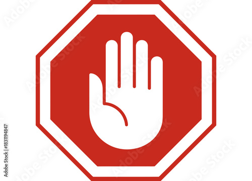 Illustration of a red octagonal stop sign with a white hand in the center of the sign