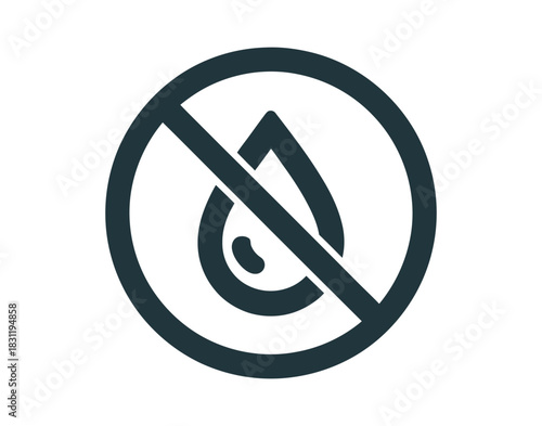 A circular symbol with a diagonal line over a water droplet indicating prohibition sign