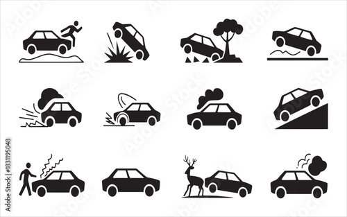 Car accident and breakdown icon set