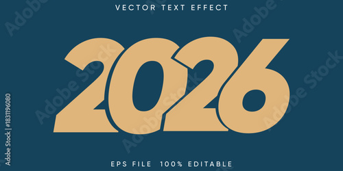 Classic Retro 2026 Vector Text Effect Bold Vintage Typography, Smooth Groovy Style for New Year, Event Design, and Nostalgic Graphic Projects