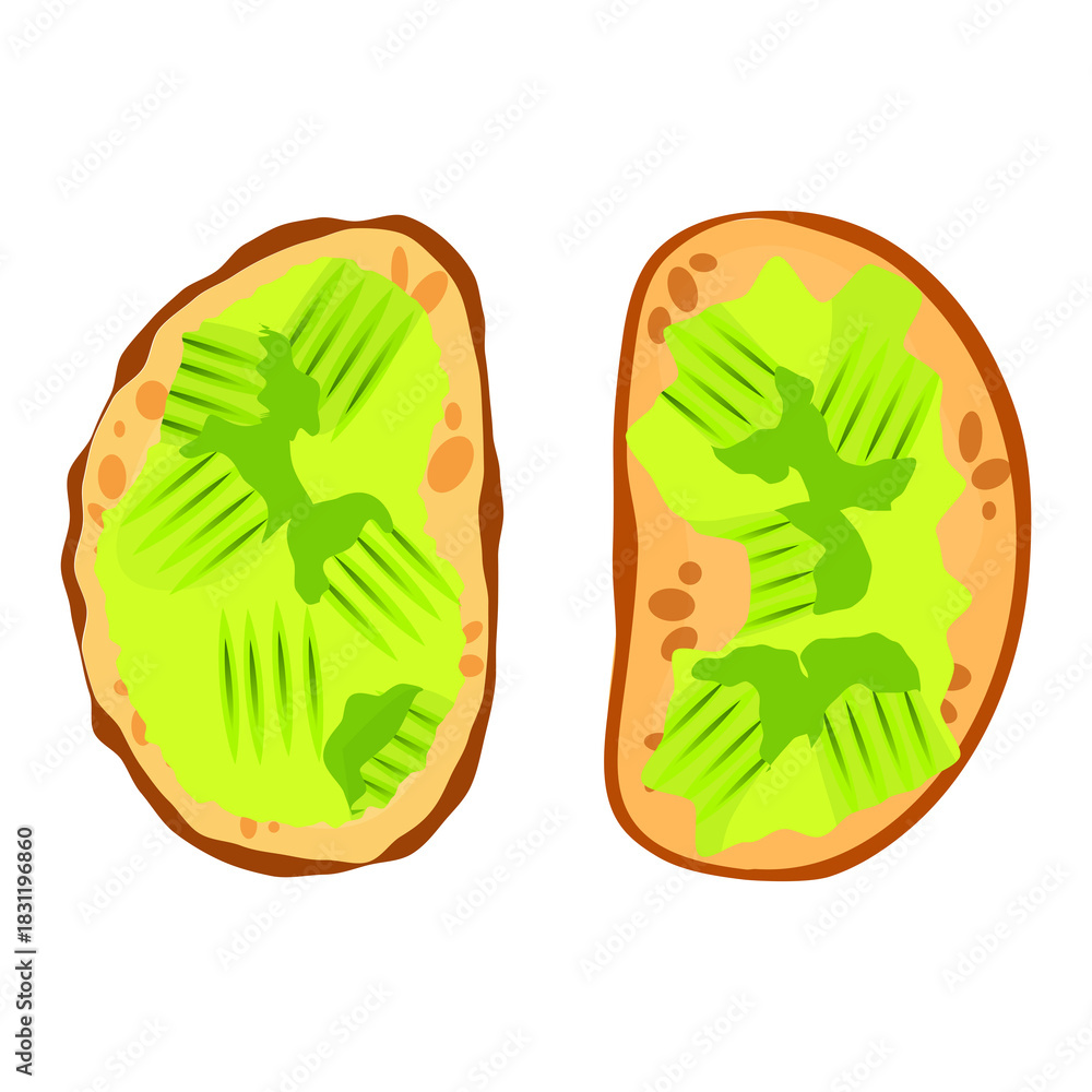 Fototapeta premium Avocado toast set with mashed avocado with a fork