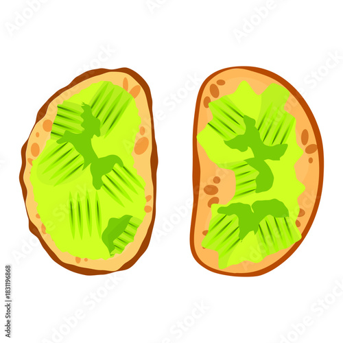 Avocado toast set with mashed avocado with a fork