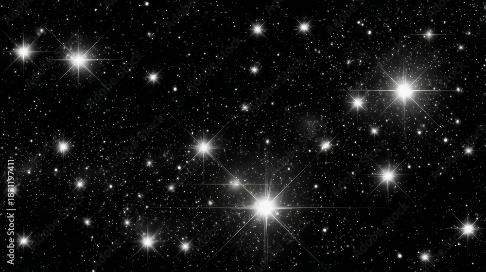 Obraz premium Black and white photo of a starry sky with many stars. The stars are scattered throughout the sky