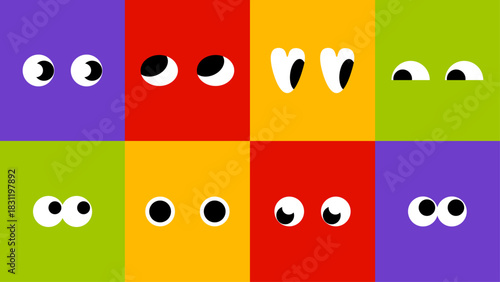 Kawaii characters with doodle outlines, emotional eyes and quirky geometric sticker features.