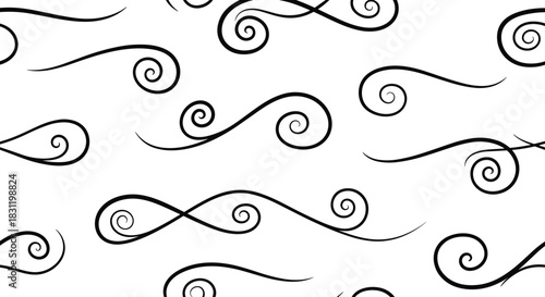 Ornamental swirl icon set, black vector flourishes, decorative sketch lines, calligraphy border design, elegant motif illustration pack