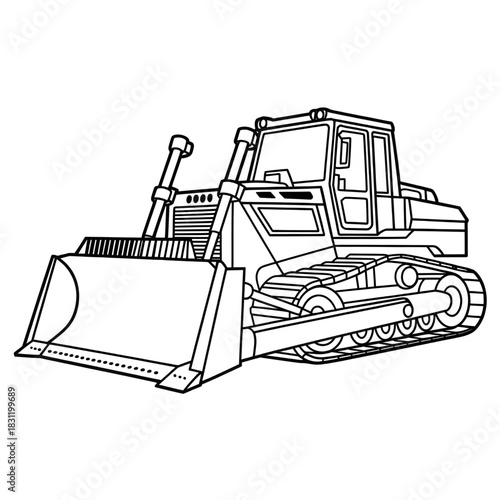 bulldozer vector illustration coloring page line art