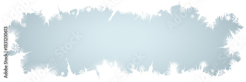 Frosted ice window horizontal pattern with a winter holiday feel. Decorative panoramic Christmas-style frame featuring intricate frozen textures and sparkling details. 