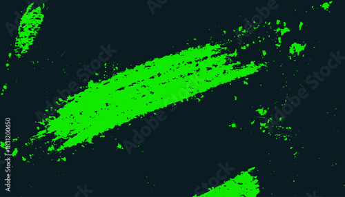 The acid green grunge texture of the paint is isolated on a dark background. A damaged, vintage-style vector banner characterized by a thick, hand-drawn zigzag line and rough, grainy distress. Vector 