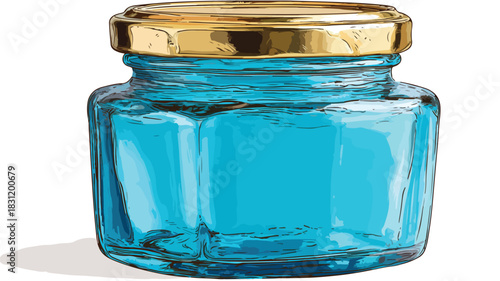 Elegant Blue Glass Jar with Gold Band: Stunning Illustration for Design Projects