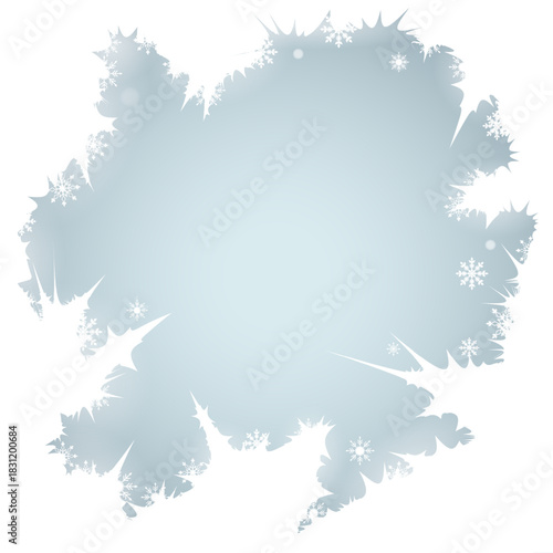 Frosty square ice window pattern with a winter holiday feeling. Decorative Christmas-style panoramic frame with intricate frozen textures and shiny details. Template for social networks, media, backgr