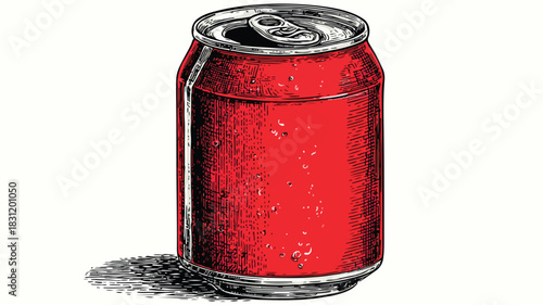 Red-labeled can vector with outline for product branding and packaging design