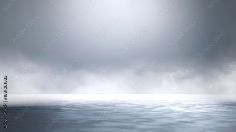 Fototapeta premium Serene Misty Landscape with Calm Water Surface and Soft Cloudy Sky in Tranquil Nature Setting