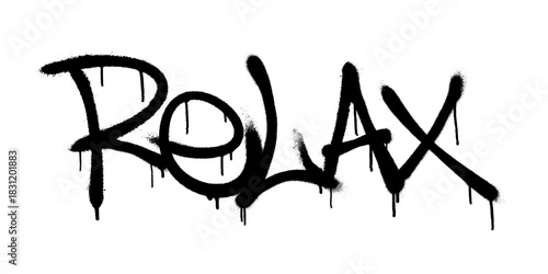 Sprayed relax font graffiti with overspray in black over white. Vector illustration.