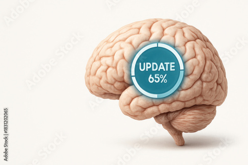 Brain with digital system update indicator. Space for text.