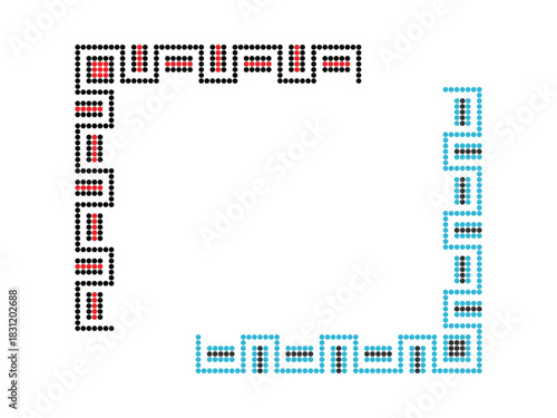 Dotted geometric frame corner borders  ornament set based on Ukrainian embroidery. Simple bead-style patterns