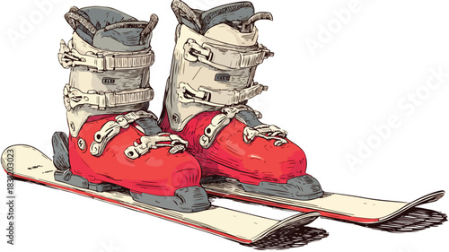 Ski Boots and Skis Vector Illustration for Winter Sports Enthusiasts
