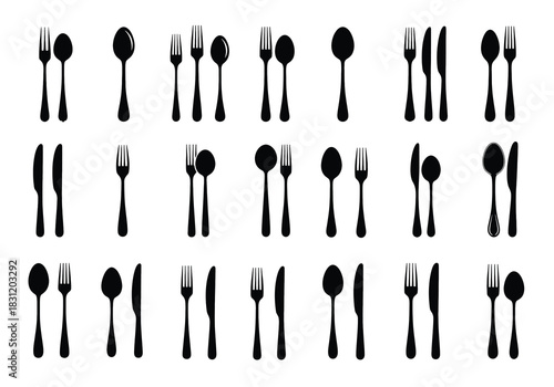 vector Set of cutlery icons simple flat vector design elements for restaurant menu isolated on white background