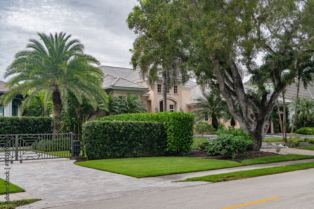 Obraz premium Well-Maintained Florida Home Exterior with Driveway