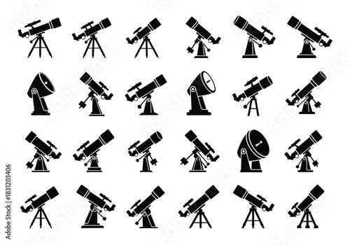 vector Telescope icon set simple black glyph vector illustration isolated on white background for astronomy and science projects