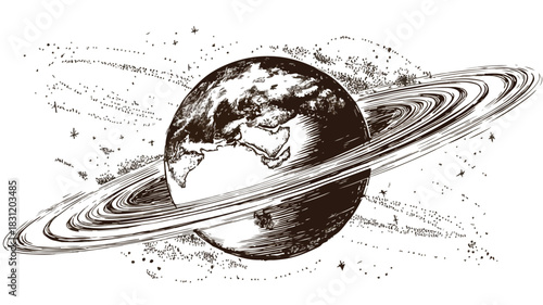 Detailed Vector Drawing of a Planet with Artistic Outlines - Space Exploration Illustration