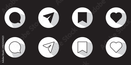 Like, comment, share and save icon set. social media notification icons , love favorite heart flat icons, post reactions collection set. Vector illustration