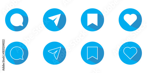 Like, comment, share and save icon set. social media notification icons , love favorite heart flat icons, post reactions collection set. Vector illustration