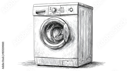 Professional Drawing of Washing Machine with Detailed Washing Machine Picture