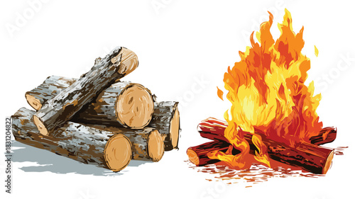 Burning Firewood Logs and Flames in Fire Pit - Professional Outdoor Bonfire Picture