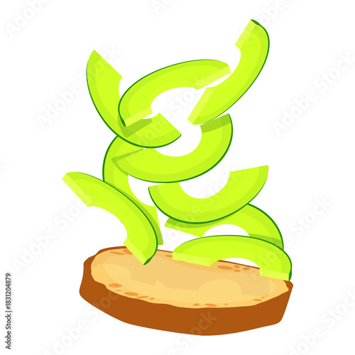 Fresh Avocado Slices Falling onto Toasted Bread