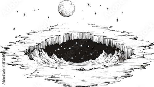 Enchanting Painting of a Moonlit Hole with Sparkling Stars Background