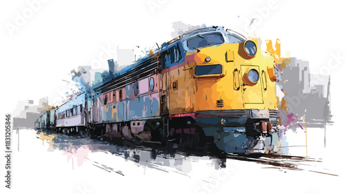 Train Travel Art: Scenic Painting of a Train on Tracks