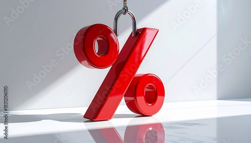 Red Percentage Symbol Hanging: Finance, Discount, Rate, Interest, Economic Concept, Isolated