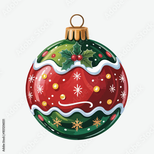 A vibrant and decorative Christmas ornament featuring festive colors and intricate patterns.