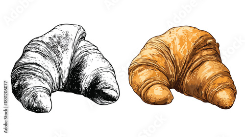 Delicious Croissant Image Combining Realistic and Vector Illustration Styles