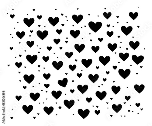 Scattered hearts background texture, romantic love symbol vector pattern, valentine day design element