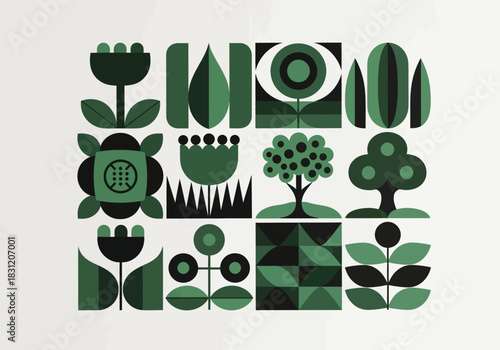 vector Geometric floral pattern abstract botanical design with flowers and trees vector illustration for textile and wallpaper