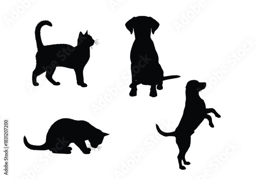 vector Set of animal silhouettes including cats and dogs simple vector design element isolated on white background