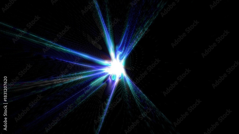 Fototapeta premium Abstract tunnel background with bright beautiful blue light glowing iridescent energy magical stripes and lines