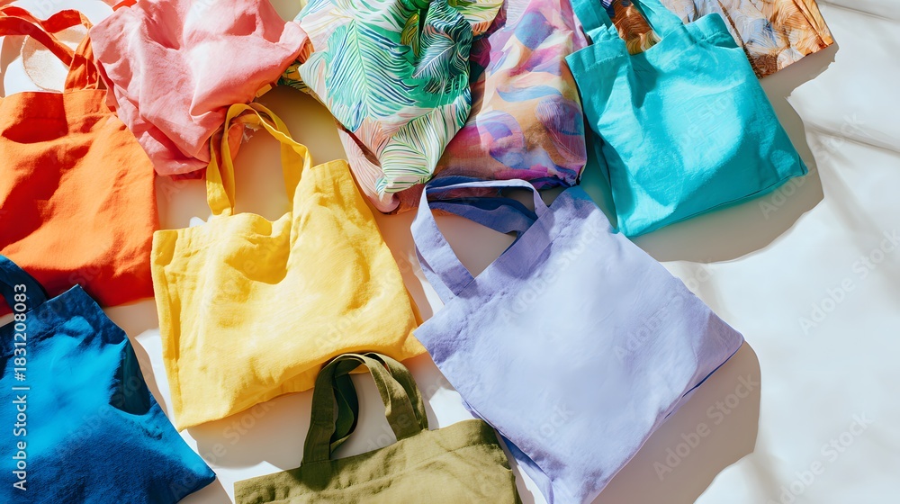 custom made wallpaper toronto digitalColorful fabric bags display eco lifestyle textures a cheerful retail visual concept