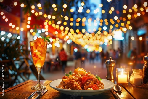 Fototapeta Naklejka Na Ścianę i Meble -  A plate of food and a glass of orange juice on a table