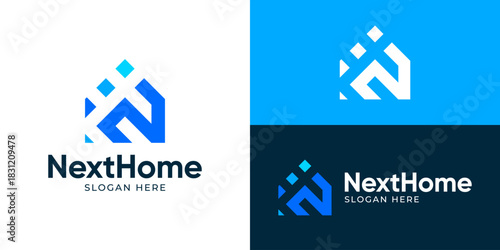 Creative modern next home logo template. Abstract letter N with home symbol, Home moving logo design vector illustration.