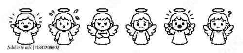 Six Angels Pixel Art Style Posing Different Expressions