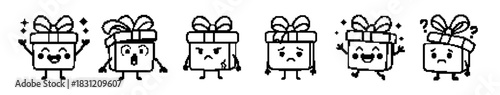 Pixelated Gift Boxes Showing Happy, Surprised, Angry, Sad and Curious Emotions